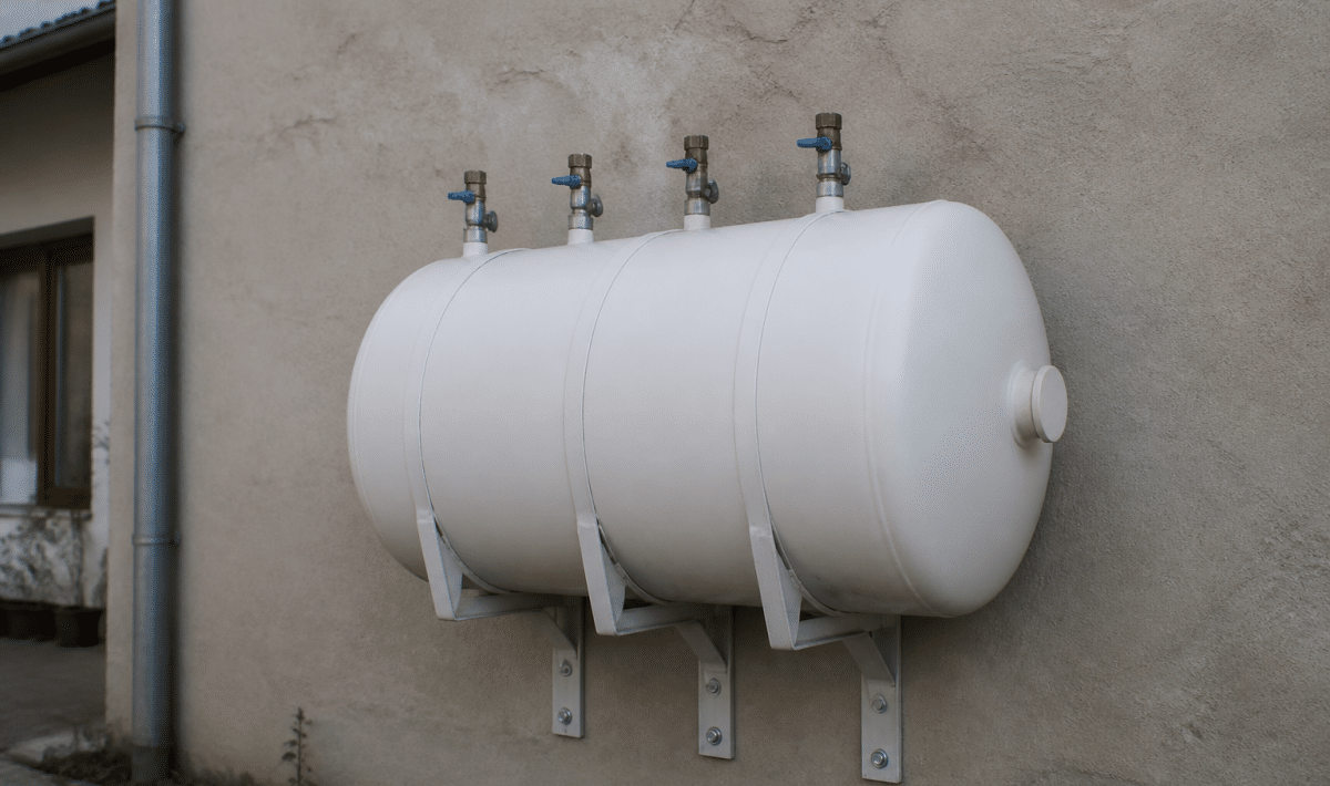 Reservoir metallique blanc fixe au mur pour quatre habitants