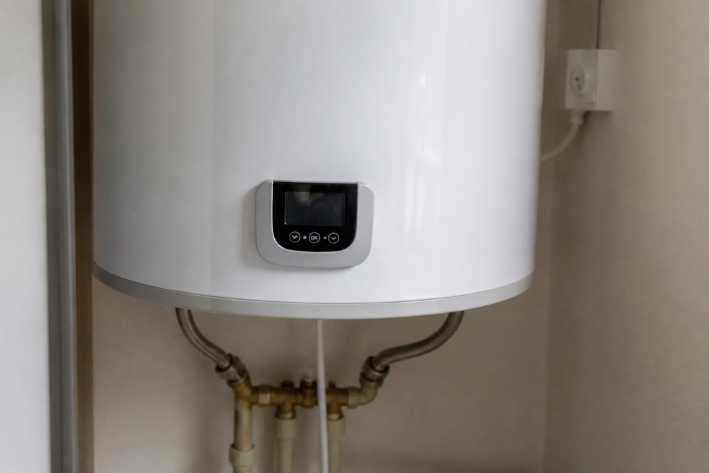 Chauffe-eau avec thermostat numerique affichant temperature heures