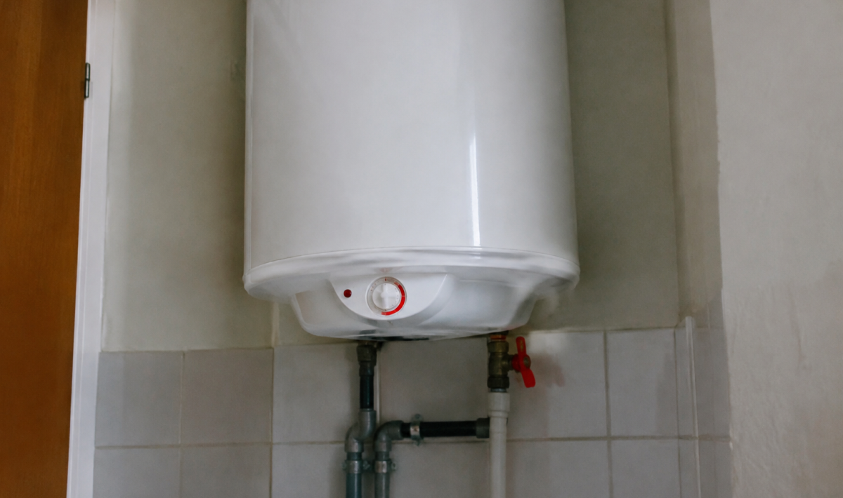 Reservoir blanc cylindrique vertical avec thermostat bouton force enclenche