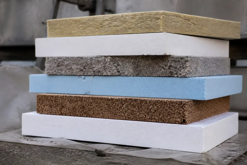 Materiaux isolation empiles montrant textures denses