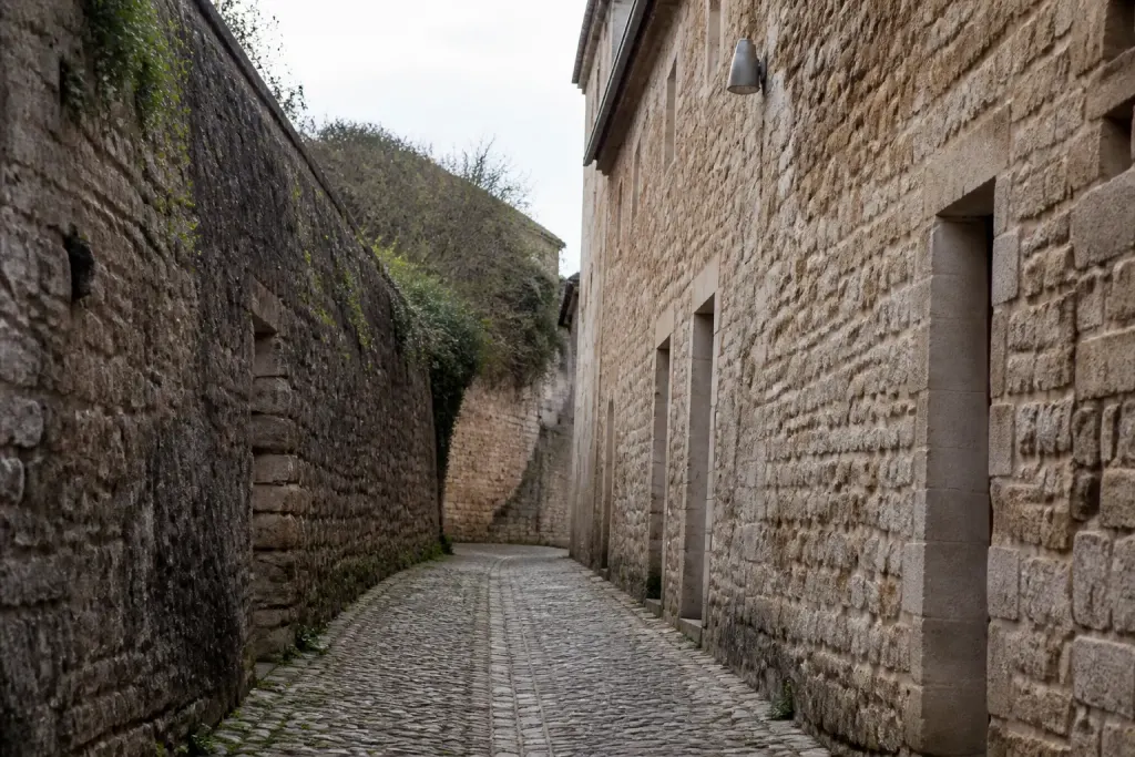 Remparts anciens avec ruelles pavees quartier urbain